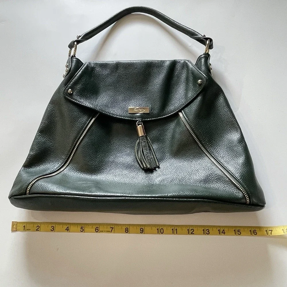 Onna Ehrlich Kelly Hobo Shoulder Bag Hunter Green Pebbled Leather Purse Tassel